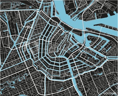 Picture of Black and white vector city map of Amsterdam with well organized separated layers